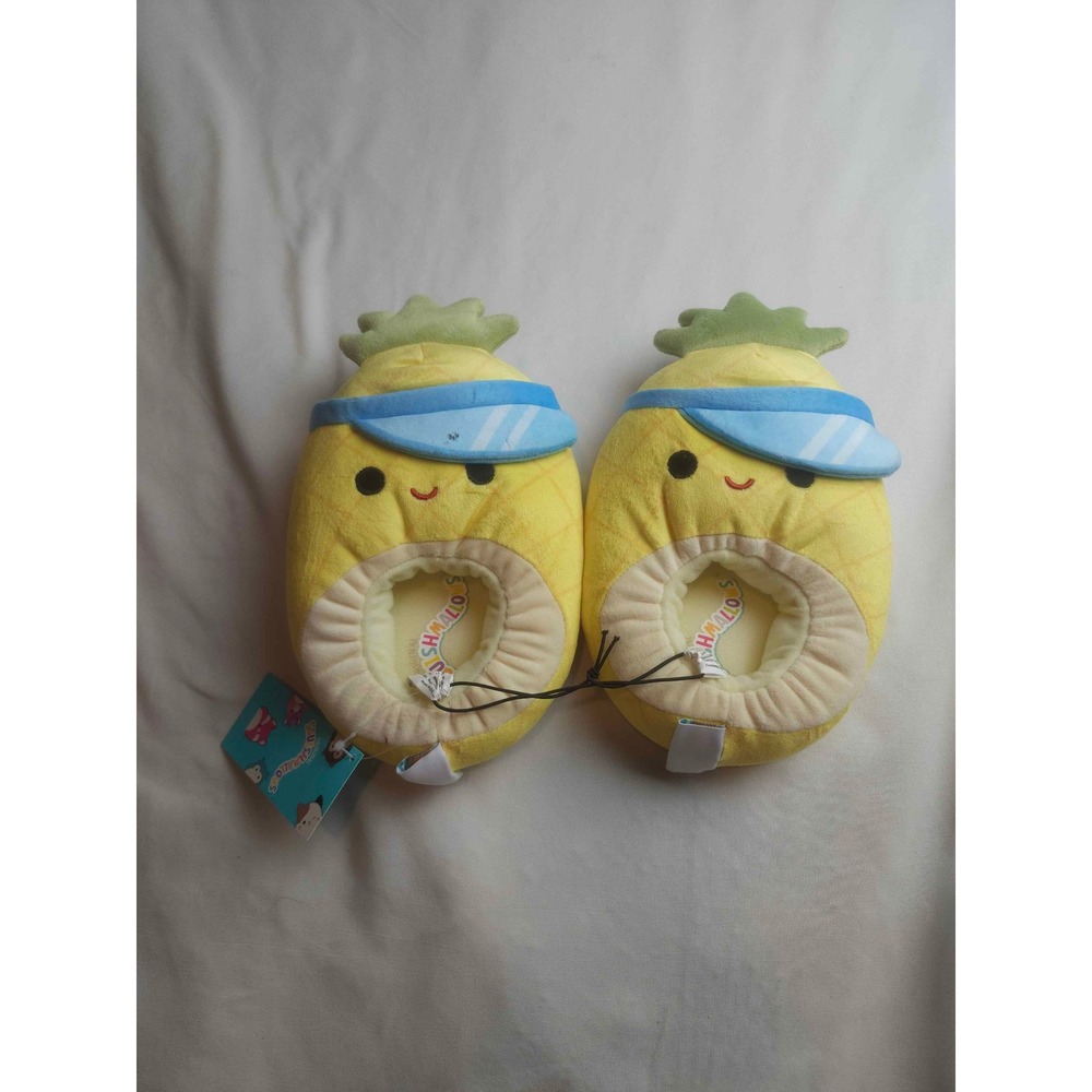 Squishmallows Maui the Pineapple Plush Slippers Yellow Blue Visor Kids 13-1 NWT